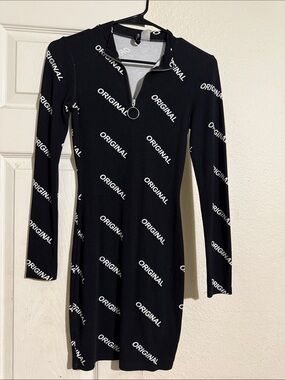 Divided Black Mini Dress with White 'ORIGINAL' Print
